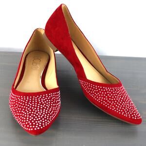 BCBG Paris Zuzux Studded Ballet Flats Women Size 7.5B Red Pointed Toe Celeb Glam